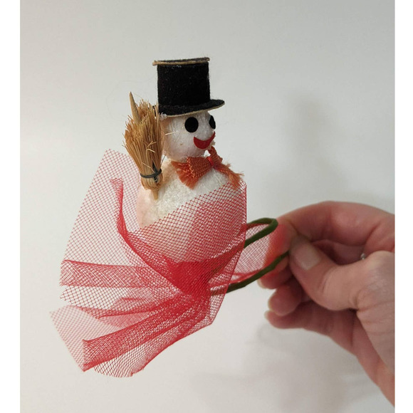 Vintage Mid-Century Snowman Christmas Millinery Pick, Crafting Decorating Floral - Picture 4 of 10